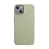 WIIUKA Hülle für iPhone 13 Mini, Leder aus Deutschland, Lederhülle extra Dünn, Premium Handyhülle, Case, Qi, Macaron Edition Pistazie Grün