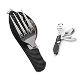 4 in 1 Feldbesteck Outdoor Flaschenöffner Messer Gabel löffel Set,Campingbesteck Klappbesteck,Edelstahl Schwarz Camping Besteckset,Outdoor Besteck,Geeignet für Picknicks und Camping im Freien.