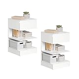 SoBuy FBT49-Wx2 Beistelltisch 2er Set Nachttisch 2 stücke Nachtschrank Kommode mit 1 Schublade und 3 Ablagen weiß BHT ca: 39x65x39cm