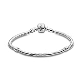 PANDORA Moments Schlangen-Gliederarmband mit Zylinderverschluss aus Sterling-Silber, kompatibel mit Charms und Anhängern aus der Moments Kollektion, Größe: 19cm