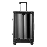 VALCLA Reisekoffer Koffer mit Frontöffnung Aluminiumrahmen Multifunktionaler Getränkehalter USB-Ladetrolley Boarding Case Weichschalenkoffer(Black,20in)