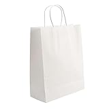 PACKOVE 25 Stück Weiße Kraftpapier Tragetaschen mit Boden Gedrehte Griffe Stabile Geschenkbeutel für Party Geburtstag Hochzeit Shower Weihnachtsverpackung Vielseitige Papiertüten