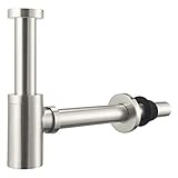 Design Siphon für Waschbecken & Waschtisch, Keymark Messing Syphon Sifon Universal Designsiphon, Bad Flaschensiphon 1 1/4 x 32mm, Geruchverschluss Röhrensiphon, Edelstahl Gebürstet Nickel