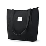 KALIDI Wasserdicht Cord Tasche mit Reißverschluss,Tote Bag Damen Groß Shopper Tasche Handtasche Damen Große Kapazität Umhängetasche für Arbeit Büro Reisen Einkaufen Schule und Alltag,Schwarz