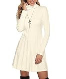 Gyabnw Damen Strickkleid Rollkragen Winterkleid Elegante A-Linie Knielanges Kleid Pulloverkleid Zopfmuster Minikleid Strickpullover für Party Cocktail Freizeit, Aprikose-Rollkragen, XL