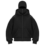 ZhungZaoh Kapuzenjacke Herren Mask Hoodie Langarm Pullover Kapuzenpullover Full Zip Hoodie Outdoor Jacket Sweatjacke Zip Sweatshirt mit Gesichtsmaske Sturmhaube Warm Winddicht (XL)