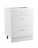 VEVOR weißer Unterschrank (600 x 475 x 816 mm) mit 3 Schubladen unmontierter Schubladen-Unterschrank, Montagefertiger Schrank mit Soft-Close-Türen & verstellbarem Regal, für Haushalt Büro