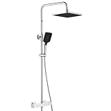 Auralum Duscharmatur Komplettset, Edelstahl Duschsystem mit Thermostat Armatur, 30x19 CM Regendusche, 3 Strahlarten Duschkopf und Höhenverstellbarer Duschstange