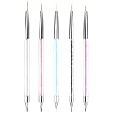 BUTBU 5 Stück Nagelkunstpinsel, Doppel-Ende Nagelkunst Liner Pinsel, Nageldesign-Pinsel, Malerei Kunst Design Pinselset Nagelpunktier-Zeichenwerkzeug für lange Linien, dünne Details(Farbmischung)