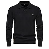 Warmer Pullover Herren Herbst Einfarbig Winter Pulli Herren Casual Klassisch Grobstrickpullover Herren All-Match Sport Pullover Revers Herren D-Black L