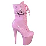 FhiHUEpr Damen Pole Dance Pro Schnürstiefeletten - 20CM Extreme Stiletto Plateau Stiefel für Drag Performer - Nachtclubs Schuhe,Rosa,41 EU
