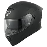 MY Motorrad Integralhelm Vollvisierhelm Mopedhelm mit Sonnenblende für Damen Herren,ECE 22.06 Genehmigung,Modell MY-936 (Mattschwarz, L)