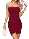 Missufe Damen Cocktailkleid Partykleid Elegant Strickkleid Bodycon Enges Ärmelloses Schulterfreies Trägerloses Kleider (Weinrot, Medium)