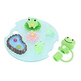 TOYANDONA Silikon Trinkglas Deckel mit Frosch Strohhalm Aufsatz Lustiger Universaler Becherdeckel und Strohhalm Schutz Staubschutz Praktische Tassenabdeckung für Becher Bpa frei