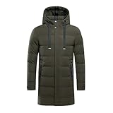 Herren Daunenmantel, gesteppt, lang, mit Kapuze, schwer, Softshell-Utility-Obermantel, durchgehender Reißverschluss, wasserdicht und winddicht, Thermomantel mit Taschen, Schnee, Skifahren, Wandern