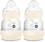 MAM Easy Start Babyflasche, 130 ml, Anti-Kolik-Fläschchen, gemischtes Stillen, reduziert Luftblasen und Koliken, selbststerilisierendes Babyzubehör, Größe 1, neutral (Packung mit 2)