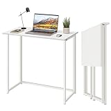 Dripex Faltbar Tisch Schreibtisch Computertisch für Homeoffice Arbeitszimmer Klappbar PC Tisch (Weiß, Keine Montage)