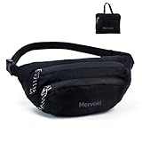 Mervokl Ultraleicht Faltbar Bauchtasche 2L Groß Gürteltasche Sport Hüfttasche Wasserdicht Stylisch Hip Bum Waist Bag Fanny Pack für Outdoor Reise Wandern Herren und Damen Schwarz