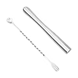 RUCUDIM Cocktail Stößel Aus Edelstahl Mit Stößel Rührlöffel,Zitronen Stampfer Eisstößel Muddler Zum Maischen Von Eiswürfeln Und Früchten,Barkeeper Bar Tool Essentials Set Von 2