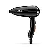 BaByliss Travel Folding Hair Dryer – Leichter und leistungsstarker 2000W Haartrockner, Universalspannung, weltweit einsetzbar, 2 Temperatur-/Geschwindigkeitsstufen, Schwarz/Orange, 5334U.