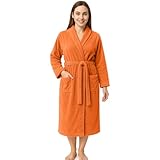 RIVERSIDE Baumwoll-Frottee-Bademantel für Damen und Herren, weicher Handtuchmantel mit Schalkragen, verstellbarem Gürtel und Taschen, Orange/Abendrot im Zickzackmuster (Sunset Chevron), Large