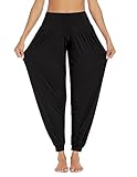 PINSPARK Damen Yogahose Lange Haremhose Laufhose Pilates Weiche Jogginghose Casual Pluderhose Pumphose Freizeithosen Elastisch Sporthose Schwarz L