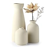 CEMABT Keramik Vasen 3er-Set Kleine Blumenvasen für Dekor, Moderne rustikale Bauernhaus Home Decor, Dekorative für Pampas Grass&getrocknete Blumen, Idee Regal,Tisch, Bücherregal,Mantel (Natur)