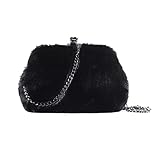 Fur Story Damen Crossbody Handtaschen Faux Pelz Diamant Knopf Abend Clutch Geldbörse Geldbörsen für Frauen Mädchen, schwarz,