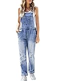 Onsoyours Damen Frauen Jeans Klassisch Hosenträger Latzjeans Lose Straight Fit Overall Damen Washed Jeanshose Ärmellos Latzhose E Hellblau 01 M