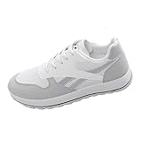 Leder Sneaker Damen Flach, Laufschuhe Damen rutschfest, Freizeitschuhe Dicker Sohle, Joggingschuhe Mit Schnürsenkel, Sportschuhe Weich, Turnschuhe Farbkontrast, Lederschuhe Sportlicher