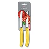Victorinox Swiss Classic, Frühstücksmesser, Brötchenmesser, Scharfe Klinge, Wellenschliff, 11 cm, Kunststoffgriff, Rostfreier Stahl, Set 2teilig, Gelb