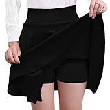 GOOBGS Women's Casual Versatile Mini Skater Stretchy Skirt with Shorts Black Small