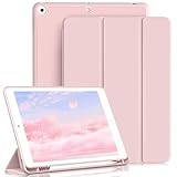 ZKTUYU Hülle für iPad 9./8./7. Generation mit Stifthalter ipad 9 Generation hülle 10.2 Zoll Modell 2021/2020 / 2019, für iPad 10.2 Zoll, Ultradünne Schutzhülle aus TPU mit Standfunktion, Rosa