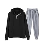 Herren Halber Reißverschluss Pullover Hoodie Trainingsanzug Set Gestepptes Fleece Gefüttert Sweatshirt mit Joggerhose Winter Warm Casual Sportswear Relaxed Fit Loungewear für Laufen, Fitnessstudio,