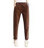 Himifashion Damen Freizeithose Herbst Winter Cordhose Elastische Taille Warme Hose, braun, XXL