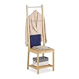 Relaxdays Herrendiener mit Ablage, Bambus, Edelstahl, HBT: 133 x 40 x 42 cm, Kleiderstuhl, Handtuchständer, natur/silber
