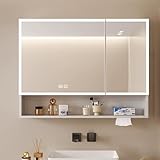 LED-Badezimmer-Spiegelschrank, Wandmontage, Anti-Beschlag-Beleuchtung, schlankes weißes Design, stilvolles Make-up, Schminktisch mit Papierschlitz, platzsparende Aufbewahrungslösung