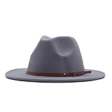 Mützen Männer Hut Fedora Panama Damen Wollhut Klassische breite Gürtelschnalle Floppy Baseball Caps New Cap Kinder Schwarz (Grey, One Size)