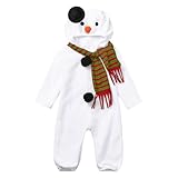 Weihnachts Kinder wojonifuiliy01 Kleinkind Jungen Mädchen Weihnachten Cartoon Schneemann Cosplay Strampler Kostüm Weiche Fleece Mit Body Schal Set Christmas (White, 3-6 Months)