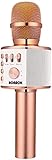 BONAOK Bluetooth Karaoke Mikrofon Kinder, Drahtlose Dynamisches Mikrofon mit Lautsprecher, Familie Party Podcast Auto Bluetooth Mikrofon Kabellos, Kompatibel mit Android/IOS(Rose Gold)