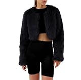 Amazhiyu Pelzmantel Damen, Felljacke Kurz Kunstfell Jacke Kunstpelz Mantel, Plüsch Pelzjacke Fleecemantel Langarm Faux Fur Coat, Wintermantel Jacken Offenem Kragen, Schwarz, S