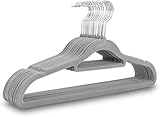 UTTAM Samt-Kleiderbügel 50er-Pack - Dünne, rutschfeste Kleiderbügel mit Krawattenstange und 360-Grad-Haken für die Heimaufbewahrung (Grey)