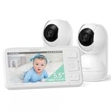 momcozy Babyphone mit 2 Kameras, 5,5 Zoll 1080P Full HD, Split-Screen-Video-Babyphone mit Kamera und Audio, kein WLAN, 5800-mAh-Akku, VOX, 500 m Reichweite (SD-Karte Nicht im Lieferumfang enthalten)