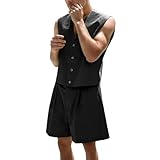 Generisch Zweiteiler Herren Sommer Outfits 2 Teilig Ärmelloser Casual T-Shirt Und Shorts Set Strand Hawaii Freizeitanzug Einfarbige Elegante Loungwear Leichte Arbeit Uniform Gothic Streetwear