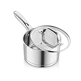 14cm Stielkasserolle, Onader 3-Lagiger Boden Edelstahl Kasserolle Milchtopf mit Glasdeckel, 0,9L Kochtopf Induktion für alle Herdarten, Gesund & Spülmaschinenfest