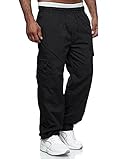 Jolicloth Hosen Herren Cargo Baumwolle Outdoor Lange Baggy Hose Casual Freizeithose Pants mit Drawstring Regular Fit Schwarz L