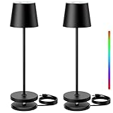 Keepoo LED Tischleuchte 2 Stück, Akku Tischlampe Kabellos, Dimmbar Touch Tischleuchte mit USB Ladestation, Warmweiß & 8 RGB Farben Outdoor Tischlampe für Restaurant, Schlafzimmer,Bar,IP54,Schwarz