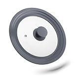 Relaxdays Topfdeckel universal, flexibler Glasdeckel mit Silikonrand & Dampfloch, Töpfe & Pfannen mit Ø 20-24 cm, grau 10027987_111, 5 x 25.5 x 25.5 cm