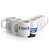 BigDean 6 Stück große Kaffeebecher weiß 300ml spülmaschinenfest aus hochwertigem Porzellan - Tassen zum Bemalen - Kaffeepott Glühweinbecher Kaffeetasse weiß - Kaffeetassen Set groß