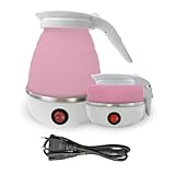 Faltbarer Wasserkoche, Rosa Reise Silikon Wasserkessel, 0.6l Mini Tragbarer Camping Wasserkocher mit Edelstahlboden 5 Minuten Schnelles Kochen für Outdoor Camping Wandern Survival